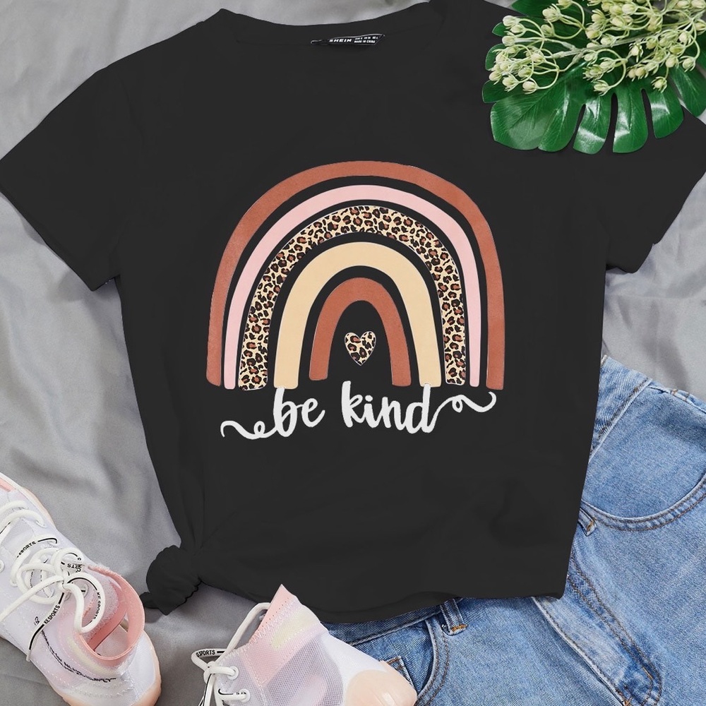 Black Cheetah rainbow BE KIND T-shirt